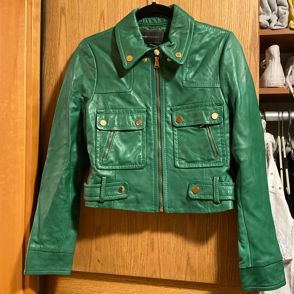 BCBG Leather Cropped Moto Jacket